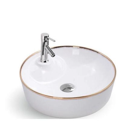 Раковина CeramaLux D1306H011 45x45х14 см на столешницу белая/рисунок золото