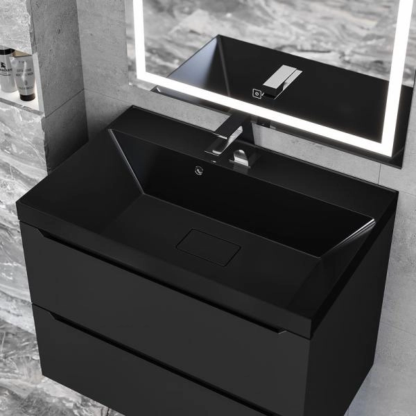 Раковина для ванной Uperwood Classic New 70х45х16,3 см, черная глянцевая, с накладкой для слива