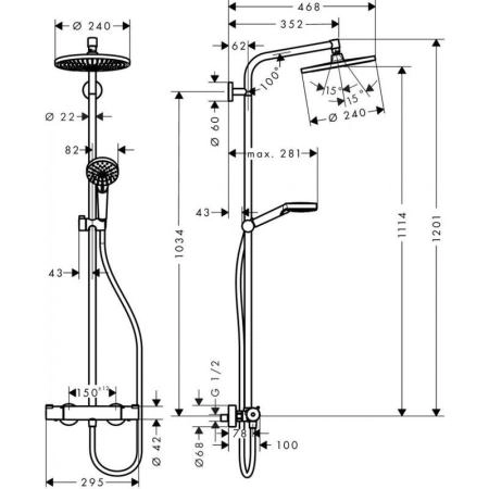 Hansgrohe 27268000 Crometta S Душевая система для душа с термостатом , ?240/100 мм, 2 режима, EcoSm, хром