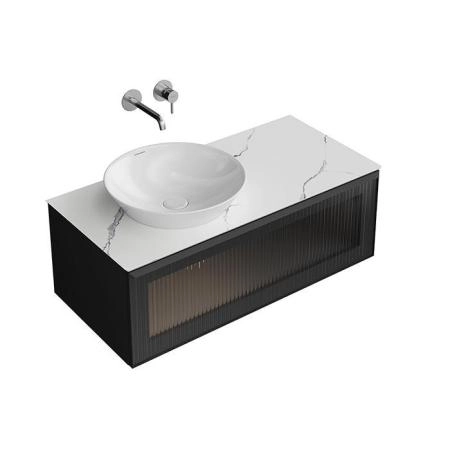 Kerama Marazzi ICONICO Тумба подвесная 100 с рифленым стеклом, 1 ящик, со столешницей, цвет: черный