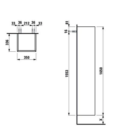 Laufen Base высокий шкаф 35x33.5x165см., 1 дверца, DX, 1 фиксированная полка, 4 стеклянные полки, дизайн совпадает с комбинированными раковинами, цвет: белый глянцевый
