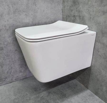 Унитаз Ceramalux 5170MW подвесной безободковый сиденье микролифт белый матовый 520x350x345