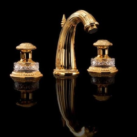 Devon&Devon Excelsior Swan Смеситель для раковины на 3 отверстия, донный клапан. Цвет: золото 24к.