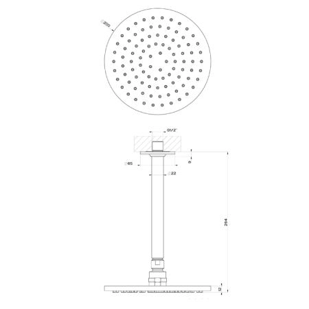 Gessi Inciso Shower Потолочная душевая головка шарнирная с защитойот известкового налёта на 1/2",Ø200 мм, цвет: black XL