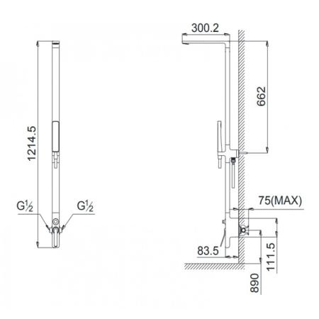 TOTO SHOWERS Душевая стойка, 220x586x1200мм, с термостатическим смесителем, SMA, Comfort Wave, Warm Spa, цвет: хром (без шланга и ручного душа)