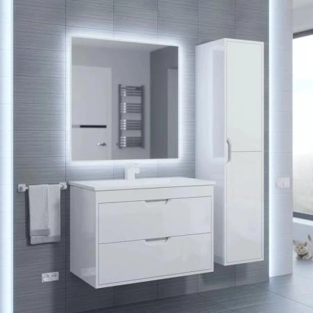 Тумба с раковиной для ванной Uperwood Modul 80 см, подвесная, глянцевая, белая