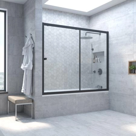 Шторка на ванную Vegas-glass ZV NOVO 160 02М 01, профиль черный матовый, стекло прозрачное