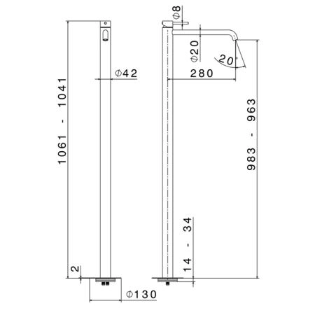 Newform X-STEEL 316 Смеситель для раковины, напольный, излив 28см., наружная часть, цвет: нержавеющая сталь