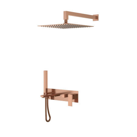 Смеситель встроенный + верхний+ ручной душ Boheme Qubic Copper Brushed с изливом 474-CB