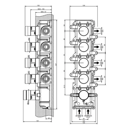 Gessi Встраиваемая часть термостатического смесителя (до 4-х источников)