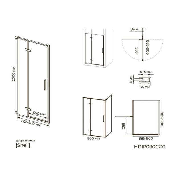 Душевая дверь KNOTLOR HDIP090CG0RB 90х200, бронза