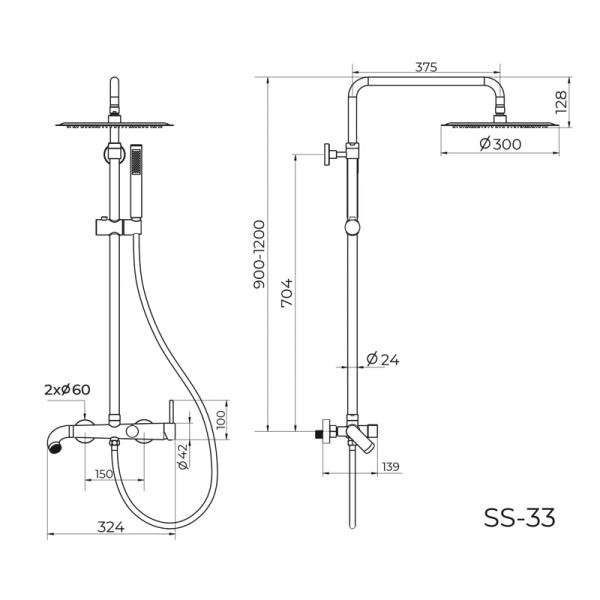 Душевая система KNOTLOR ELIXIR SS-33/RB, бронза