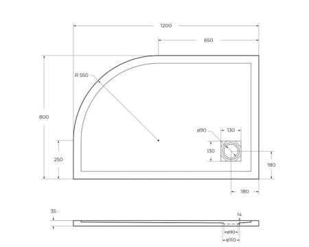 Душевой поддон BelBagno 120x80 искусственный камень белый асимметричный TRAY-MR-UNO-RH-120/80-550-35-W-L-CR