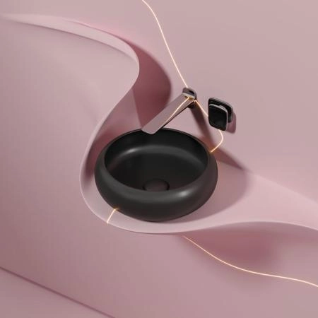 Умывальник чаша накладная круглая (цвет Черный Матовый) Element 360x360x120мм