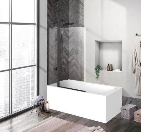 Шторка на ванну BelBagno UNO 100 прозрачное стекло 5 мм профиль черный матовый UNO-V-11-100/150-C-NERO