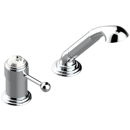 THG Marquise platinum decor Смеситель на борт ванны на 2 отв, однорычажный, без излива, с ручным душем, ручки белые, декор платина, цвет: хром