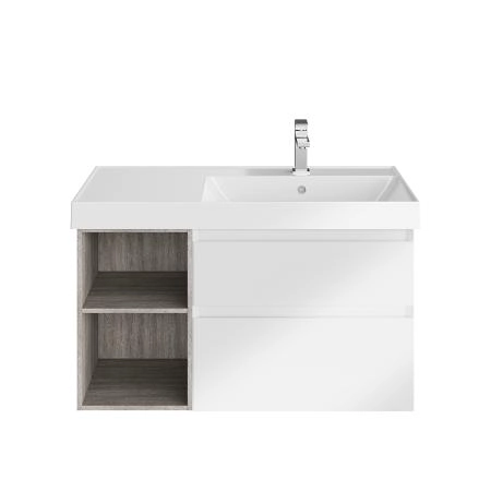 Тумба Kerama Marazzi CUBO КУБО CU.90Rh\WHT правая подвесная с ящиками 90, белая матовая-древесная