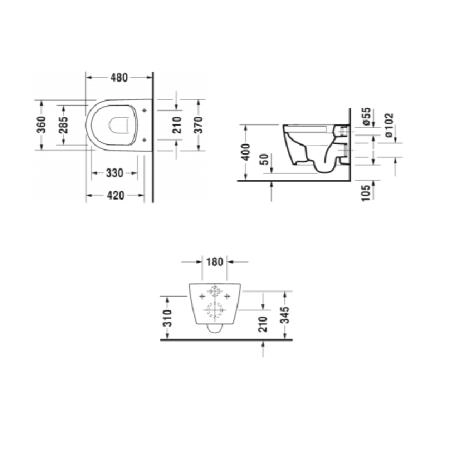 Duravit ME by Starck Комплект: унитаз подвесной Compact Rimless, 370x480 мм 253009 + сиденье с микролифтом: 002019 цвет: белый (Спец.цена из наличия)