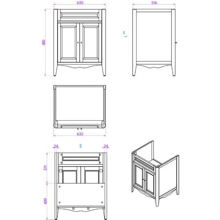TW Veronica, База с раковиной Simas AR824bi*1 68*54см с 1отв. под смеситель , 2 расп. дверки, доводч. Blum, ручки: Riflesso бронза, цвет: bianco