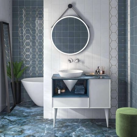 Тумба Kerama Marazzi CONO КОНО CO.97\GEN подвесная с открытой полкой и ящиками 97, белая матовая-синяя