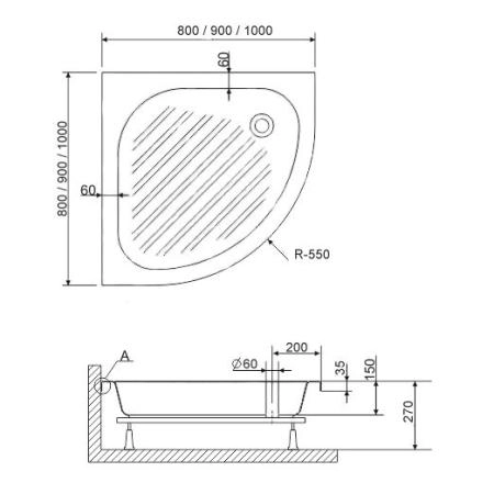 Душевой поддон полукруглый RGW BP/CL-S 800x800 16180488-51 акрил