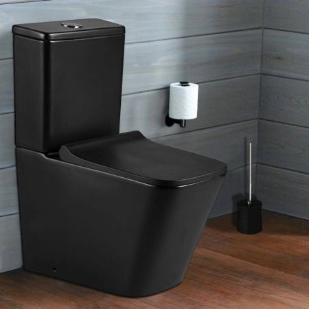 Унитаз компакт напольный Azario Quadro 605x340x810 безободковый с сидением микролифт чёрный матовый (AZ-2175-MB)