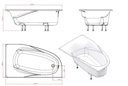 Ванна Astra-Form Селена белая 170х100 левая