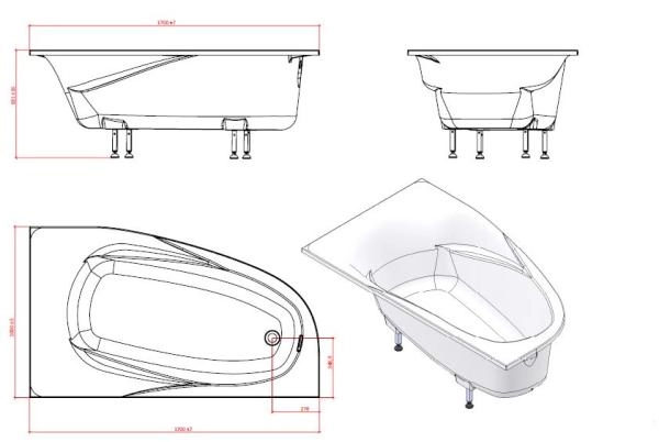 Ванна Astra-Form Селена белая 170х100 левая