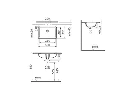 Раковина VitrA S20 7475B003-0618 55 x 37 см прямоугольная белая антибактериальное покрытие Hygiene встраиваемая