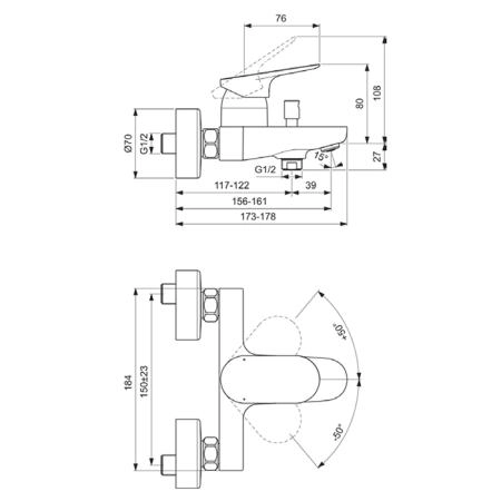 Ideal Standard Ceralife O Смеситель для ванны, настенный, цвет: хром