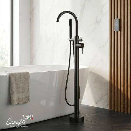 Смеситель напольный Ceruttispa TOBIA GG из нержавеющей стали, цвет графит