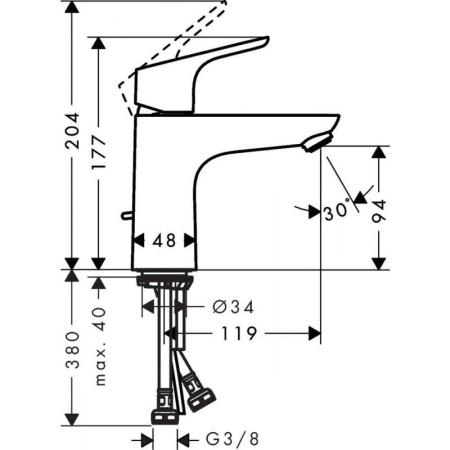 Hansgrohe 31621000 Focus Смеситель для раковины 94 мм, со сливным гарнитуром, хром
