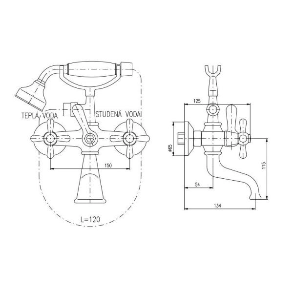Смеситель Rav Slezak MORAVA RETRO MK459.5/2SM для ванны, цвет Бронза классический с головным душем