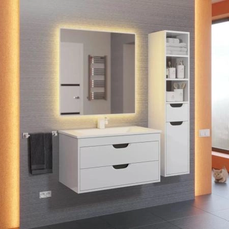 Тумба с раковиной для ванной Uperwood Modul 80 см, подвесная, матовая, белая/графит