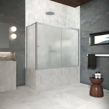 Шторка на ванную Vegas-glass ZV+ZVF Protec 150*85 07 10, профиль матовый хром, стекло сатин