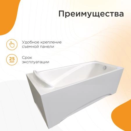 Акриловая ванна Роза 169х77, фронтальная панель скандинавского вида, каркас (разборный)