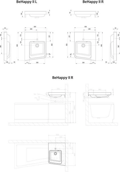 Умывальник Ravak BE HAPPY II левый белый с переливом XJAL1100001