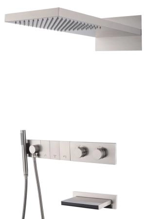 Встроенная душевая система Boheme с изливом ZODIAC с термостатом, трехпозиционная Nikel Brush 133-2-NB