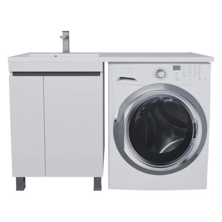 Тумба под стиральную машину с раковиной Uperwood Magenta 60/120 см, напольная, белый матовый/графит, с дверцами, левая