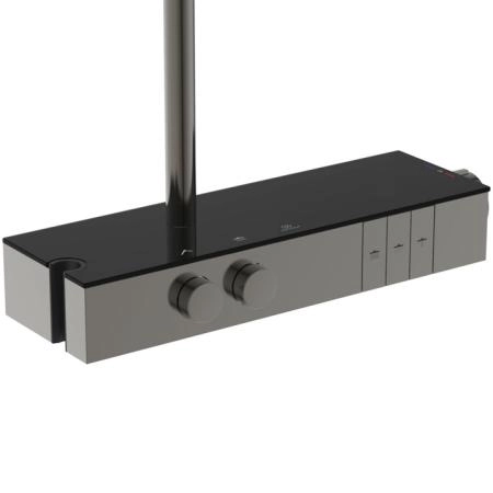 Ideal Standard Solos Душевая система с термостатическим смесителем, держатель для лейки, 3-функциональный (Rain, Silkrain, SecondSkin) круглый пластиковый верхний душ 30см., ручной душ 3-х фукциональный, шланг 175см., цвет: PVD Magnetic Grey