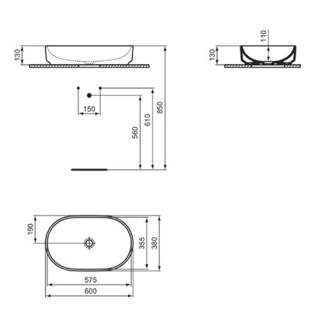 Ideal Standard i.life O Раковина овальная 60х38см, без отв., без перелива, цвет: белый