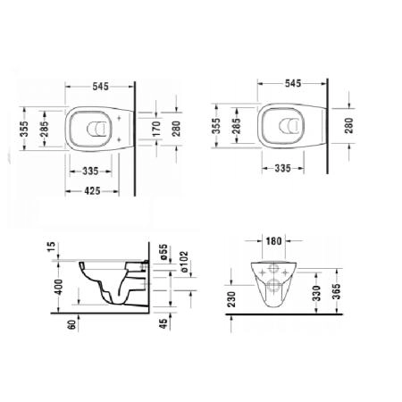 Duravit D-Code Комплект: подвесной унитаз Rimless 257009 35.5х54.5см.+ сиденье с SoftClose 006739
