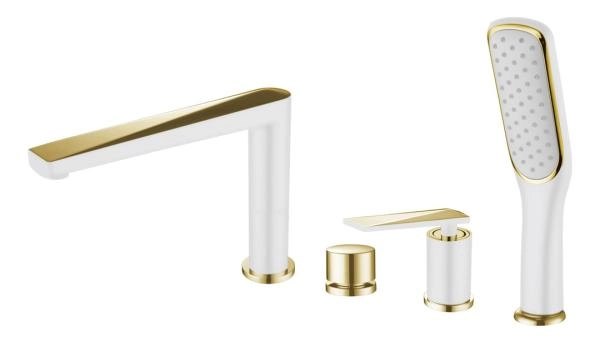 Смеситель врезной на борт ванны Boheme VENTURO белый + золото 380-W