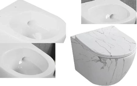 Унитаз Cerutti SPA SELLA Aria Tornado MMW подвесной безободковый белый мрамор матовый со смывом торнадо CT9532 (490х370х370)