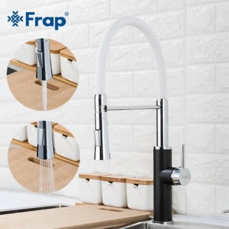 Смеситель для кухни Frap F4452-7 белый-черный, гибкий излив