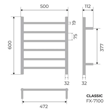 Полотенцесушитель FIXSEN CLASSIC FX-7100 600х500, электрический хром