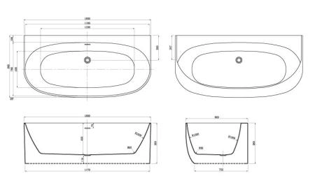 Ванна акриловая Azario Cambridge 180x88x58 пристенная CAM18090