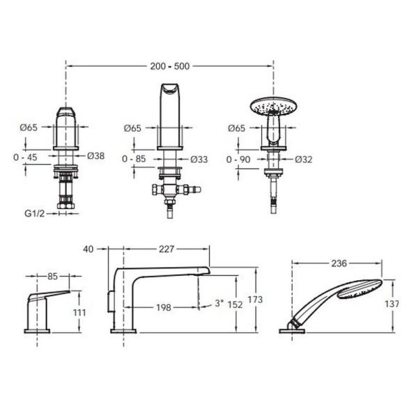Смеситель Jacob Delafon AVID E97360-CP на борт ванны хром