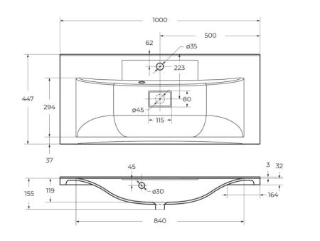 Тумба под раковину Belbagno MARINO Nero Lucido подвесная 1000x445x500 MARINO-1000-2C-SO-NL-P