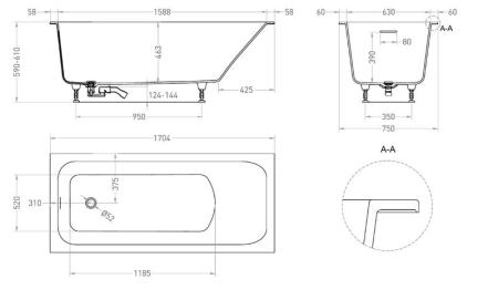 Ванна Salini ORLANDA KIT 170х75 S-Sense глянцевая 102117G